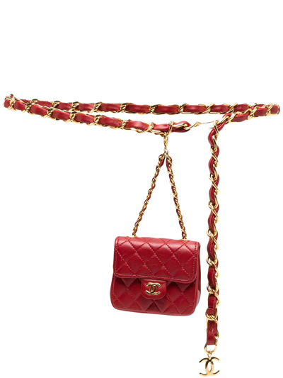 Pre-owned Chanel 1990s Micro Classic Flap Belt Bag In Red