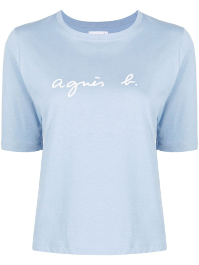 Agnès B. Logo-print Cotton T-shirt In Blue