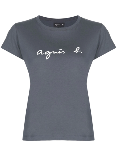 Agnès B. Logo-print Cotton T-shirt In Grey