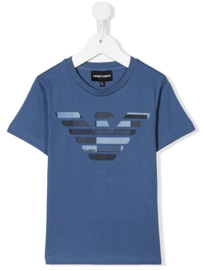 Emporio Armani Kids' Logo-print Cotton T-shirt In Blue