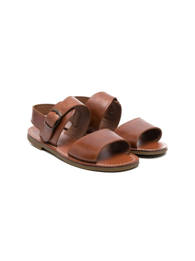 Pèpè Kids' Double-strap Flat Sandals In Brown