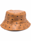 Mcm Logo Faux Leather Bucket Hat In Brown