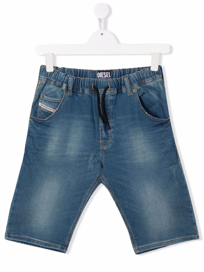 Diesel Teen Straight-leg Denim Shorts In Blue