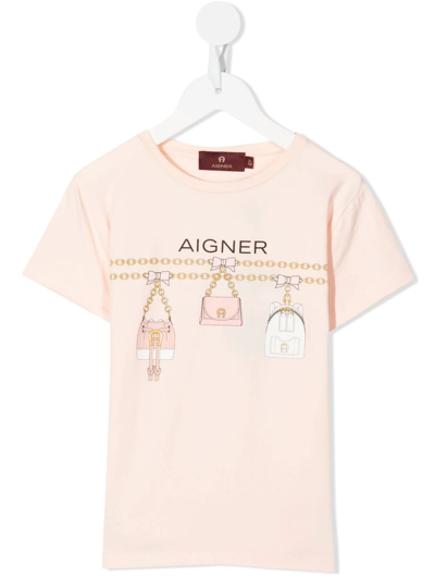 Aigner Kids' Chain Bag-print Stretch-cotton T-shirt In Pink