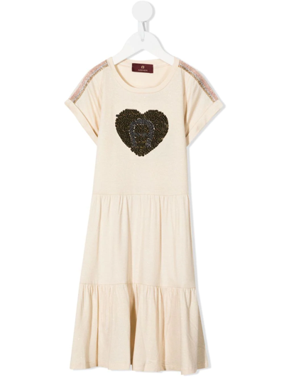 Aigner Kids' Sequinned Logo Maxi Dress In Gold