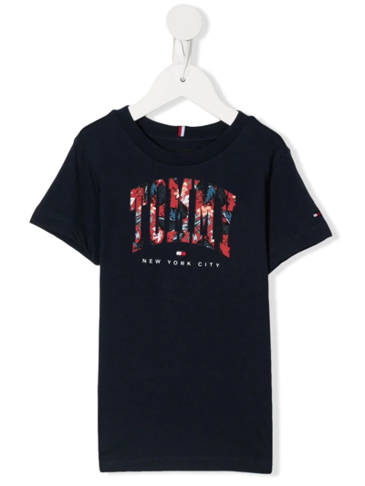 Tommy Hilfiger Junior Kids' Varsity Tropical Logo-embroidered T-shirt In Blue