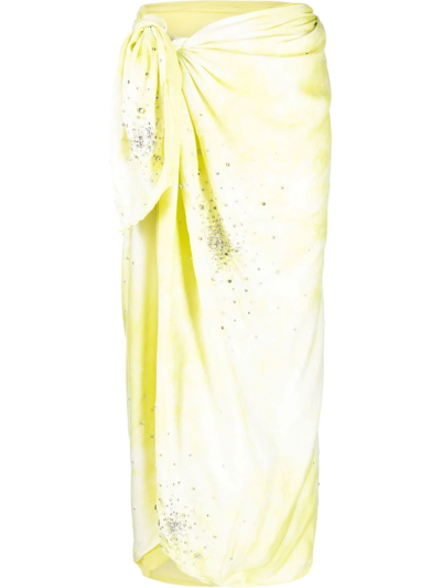 Des Phemmes Sarong Skirt With Crystals In Yellow,white