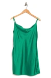 Know One Cares Satin Mini Slip Dress In Green