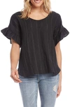 Karen Kane Ruffle Sleeve Linen Top In Black