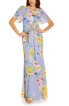 ADRIANNA PAPELL FLORAL PRINT CHIFFON GOWN