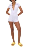 Frankies Bikinis Rose Jacquard Check Cover-up Romper In Purple Check