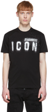 Dsquared2 Black Cotton T-shirt With Icon Spray Print In Nero