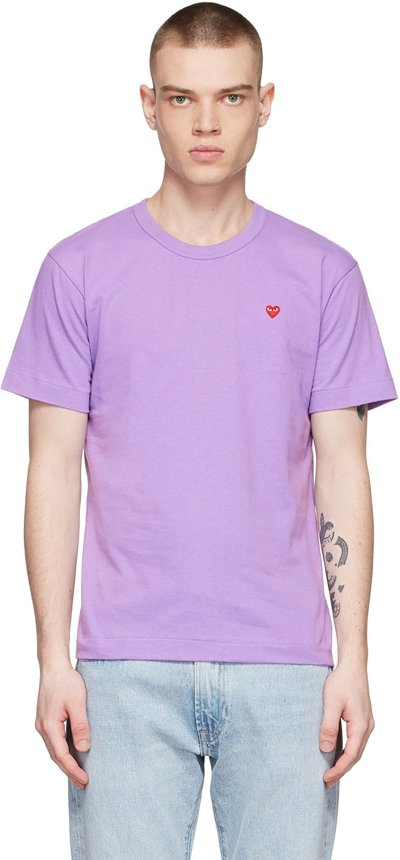 Comme Des Garçons Play Mini Heart Patch Cotton Jersey T-shirt In Purple