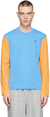 Comme Des Garçons Play Blue & Yellow Heart Long Sleeve T-shirt In 1 Blue / Yellow