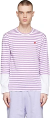 Comme Des Garçons Play Long-sleeved Stripe Print T-shirt In 4 Purple / White