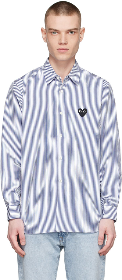 Comme Des Garçons Play Heart Logo Patch Cotton T-shirt In Blue