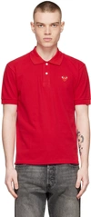 Comme Des Garçons Play Play Pique Polo With Heart Applique In 4 Red