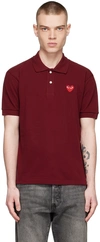 Comme Des Garçons Play Embroidered Heart Polo Shirt In 3 Burgundy