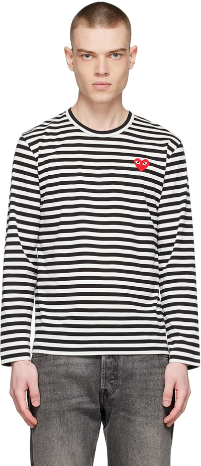 Comme Des Garçons Play Black Cotton Long Sleeve T-shirt In Black/white