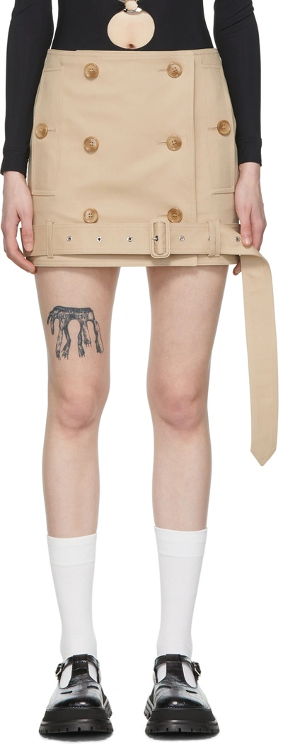 Burberry Belted Cotton-gabardine Wrap Mini Skirt In Beige