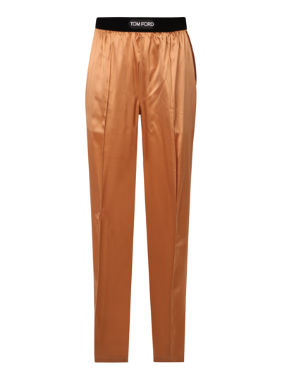 Tom Ford Straight-leg Silk-blend Trousers In Beige