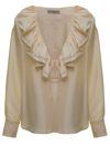 ALBERTO BIANI ALBERTO BIANI WOMAN IVORY COLORED SILK SHIRT WITH RUFFLES