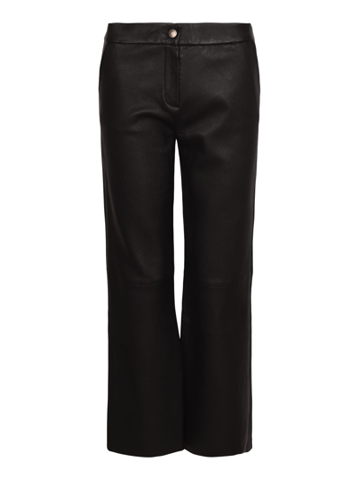 Zinga Straight Leather Buttoned Trousers In Black | ModeSens