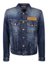 Palm Angels Embroidered Palm Tree Denim Jacket In Blue Brown
