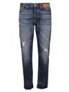 Palm Angels Slim-fit Distressed Straight-leg Jeans In Blue Brown