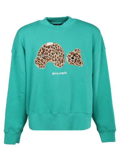 Palm Angels Teddy Bear-print Cotton Sweatshirt Green In Xs