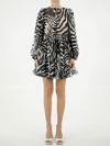Dolce & Gabbana Zebra Printed Silk Chiffon Mini Dress In White