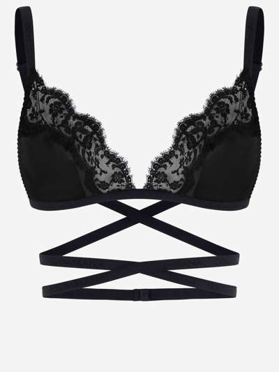 Dolce & Gabbana Wrap Strap Silk Blend Bra Top In Black