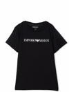 Emporio Armani Black Cotton T-shirt With Logo Print In Blue Navy