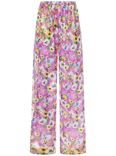 Msgm Floral-print Wide Trousers In Multicolor