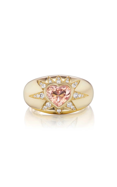 Sorellina Women's 18k Yellow Gold Starburst Heart Ring With Morganite In Yellow Gold,white Diamond,morganite