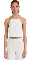 Cult Gaia Joey Cropped Open-back Chain-embellished Linen-blend Top In Off White