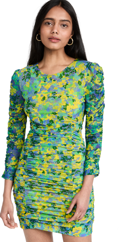 Ganni Multicolor Recycled Nylon Mini Dress In Sulphur Spring