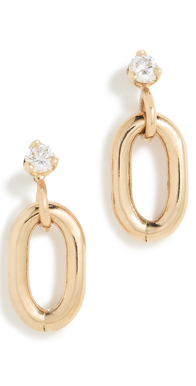 Zoë Chicco 14k Yellow Gold Prong Diamonds Oval Link Drop Earrings