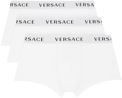 Versace Pack Of Three Logo Waistband Boxer Shorts In White White White
