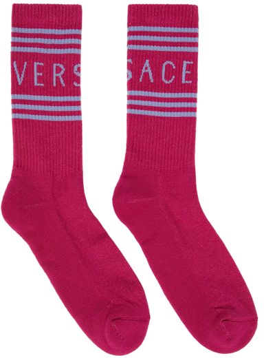Versace Logo-intarsia Ankle Socks In Pink