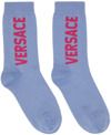 Versace Logo Athletic Socks In Cornflower/cerise