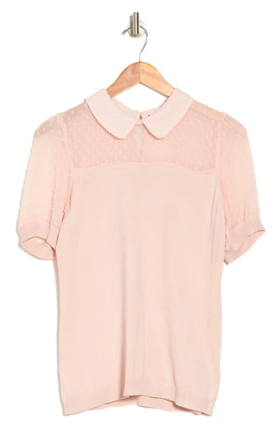 Adrianna Papell Swiss Dot Peter Pan Collar Sweater Top In Pearl Blush
