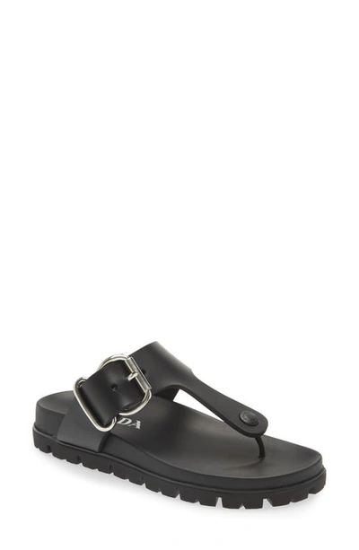 Prada Fussbet Buckle Thong Sandals In Black