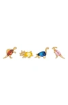 Girls Crew Dinosaur Dance Set Of 4 Mismatched Stud Earring Set In Gold