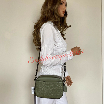 Pre-owned Coach Nwt  Signature Light Fern Leather Camera Shoulder Bag Crossbody 1033