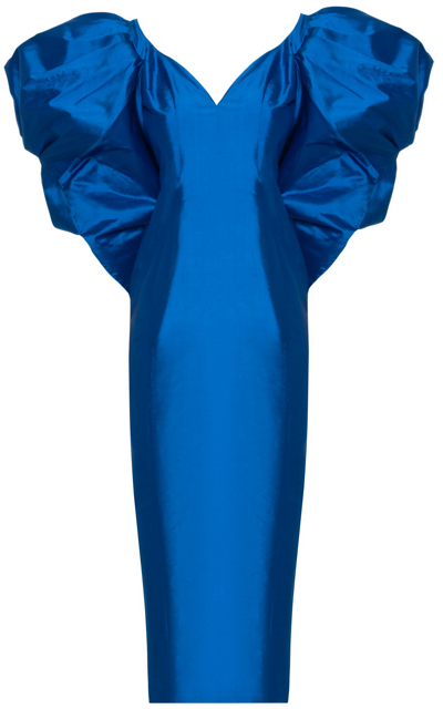 Anouki Puff-sleeve Silk Dress In Blue