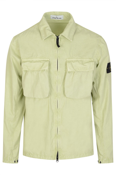 Stone Island Logo-patch Button-down Regular-fit Shell Overshirt In Light Green