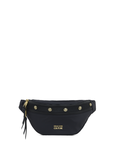 Versace Jeans Couture Fabric Sling Bag With Stud Detail In Nero
