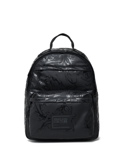 Versace Jeans Couture Fabric Backpack With Logo Detail In Nero