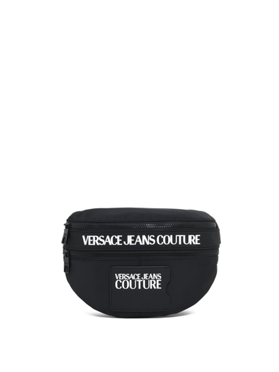 Versace Jeans Couture Fabric Sling Bag With Logo Details In Black